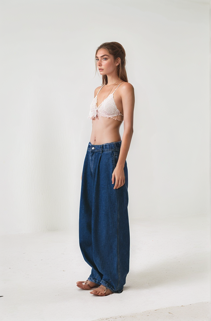 Angled Tin Denim Balloon Pants – Adjustable Waist, 100% Cotton, Relaxed Fit by Sea La Vie